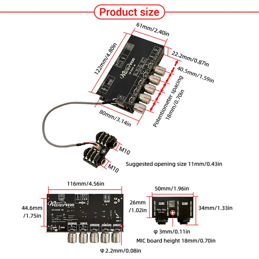 DC 8-36V ZK-DAM-H2 Upgraded Reverb Board Isolation Low Noise Front Stage Effect Device External Mic BT USB Decoding Supports TWS