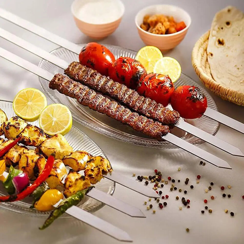 50cm Wide No-Wood Handle Flat Stainless Steel BBQ Skewers Shish Kebab Turkish Persian Grills Koubideh Iranian Brazilian European