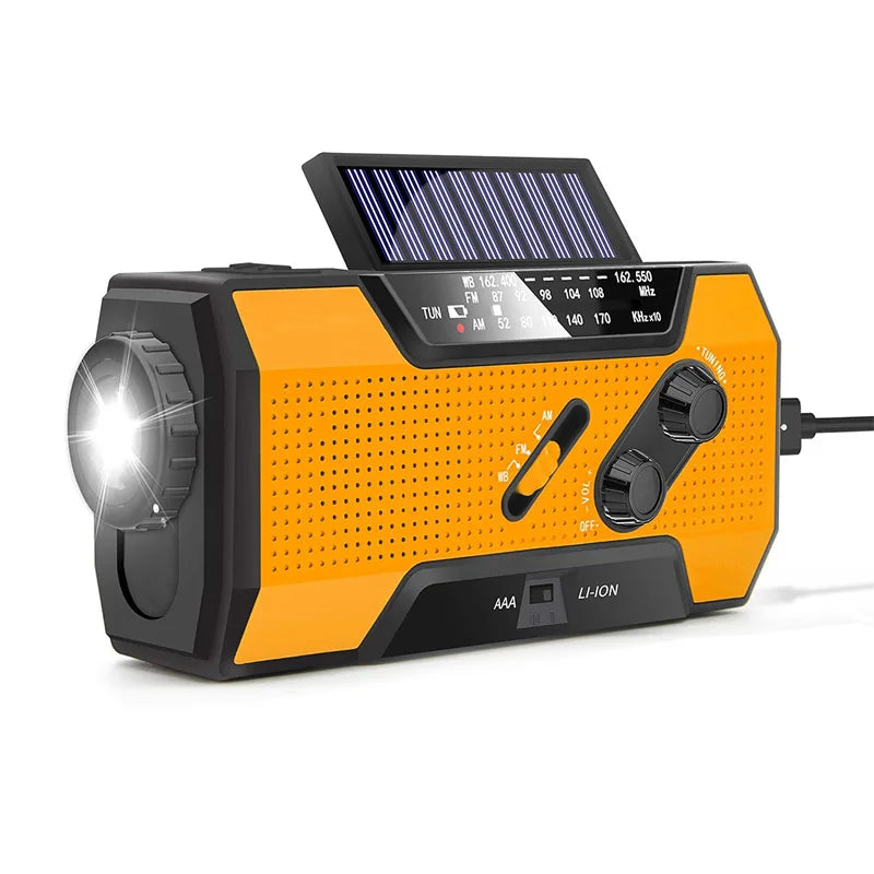 Emergency Weather Radio /AM/FM/WB With 2000mAh Portable Radio Power Bank USB/Solar/Hand Crank Charge,Battery Operated,SOS Alarm