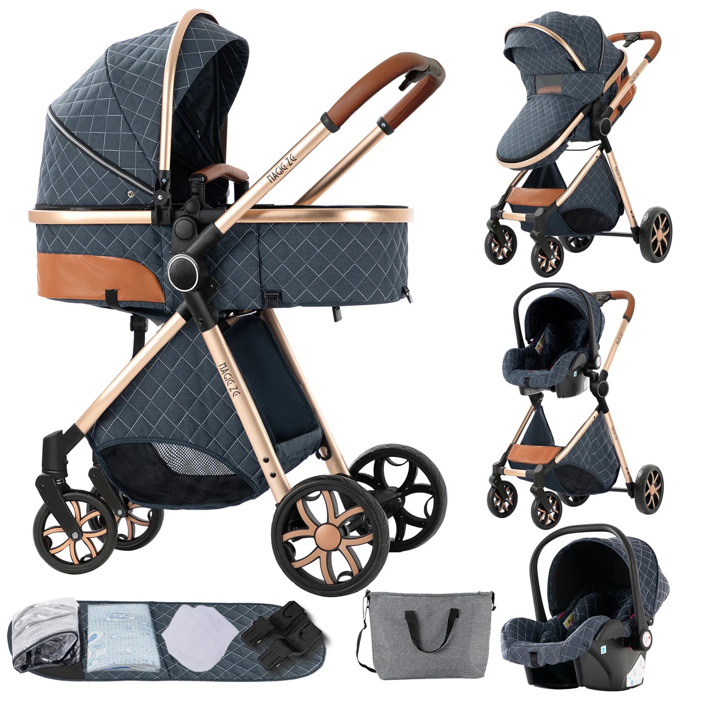 Deluxe Baby Travel System Stroller with Bassinet & Car Seat — One-Hand Quick Fold, Lightweight and Portable for Adventures