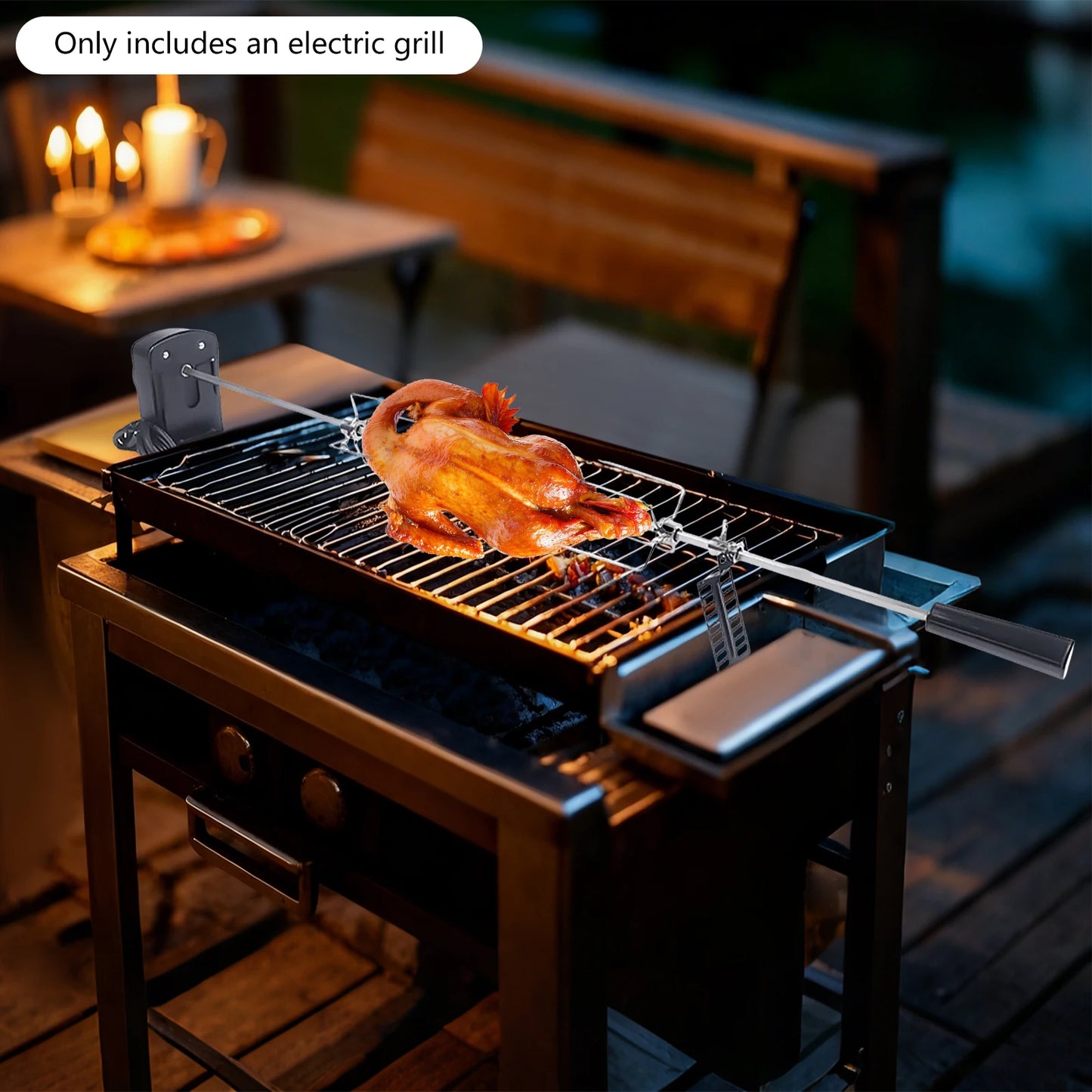 360° Automatic Rotating Electric BBQ Skewer 304 Stainless Steel Professional BBQ Rotating Skewer 17.6LBS Max Load for Gas