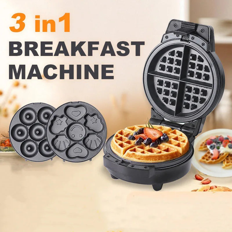 3in1 Breakfast Machine Double side heating Non-stick Grill Sandwich Waffle Maker Cartoon Cake Donut Baking Oven Dessert Toaster