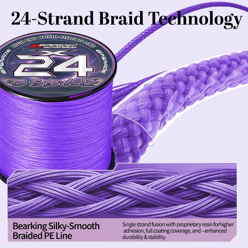 YGKX New Fishing Lines 24 Strands Braided PE Japan Smooth Multifilament Line 300/500/1000M Sea Fishing Carp Fly Wire line Tool