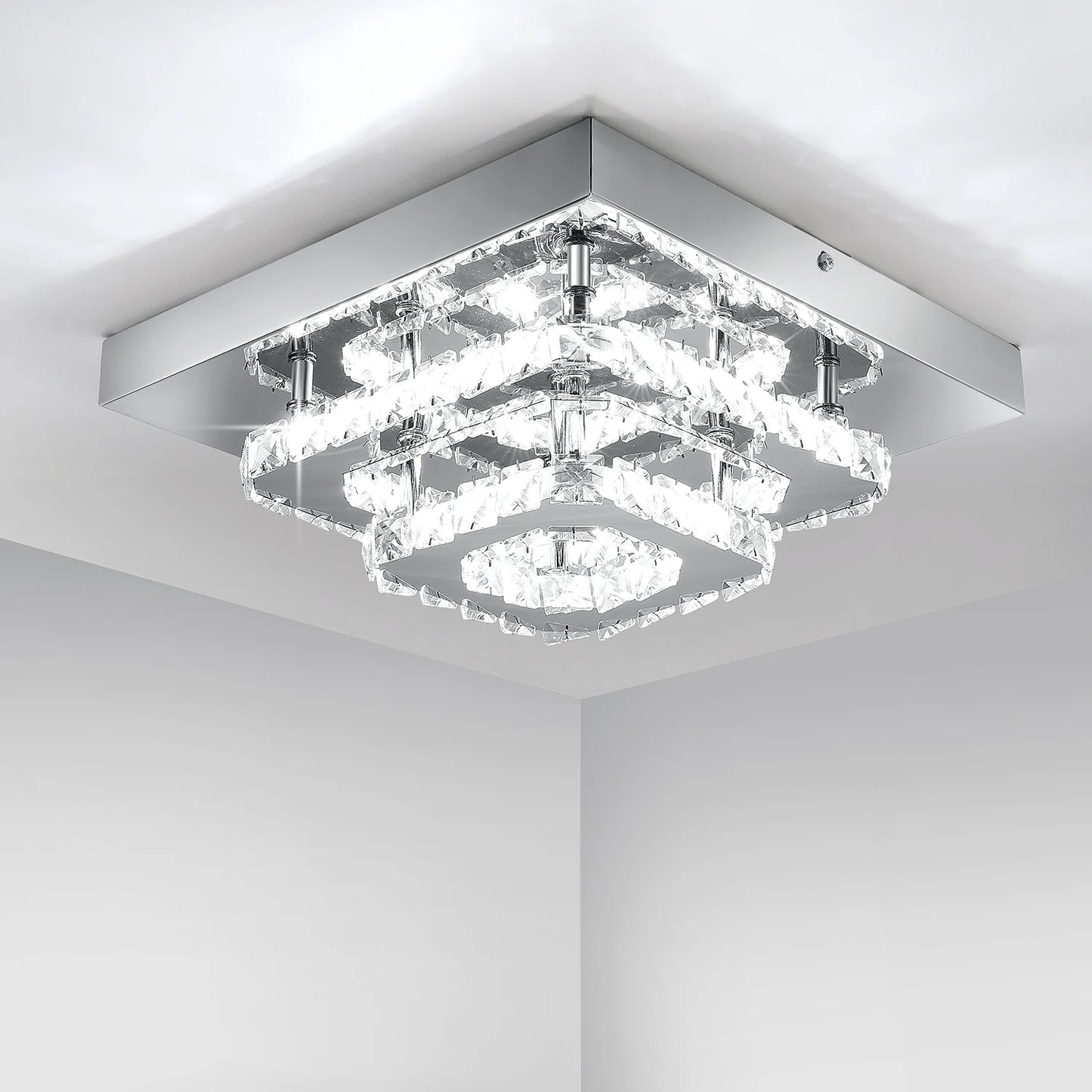 Kristall-LED-Deckenleuchte, moderne Kristalllampe K9 Edelstahl 36W Deckenlampen für Küche, Schlafzimmer, Durchmesser 30 cm