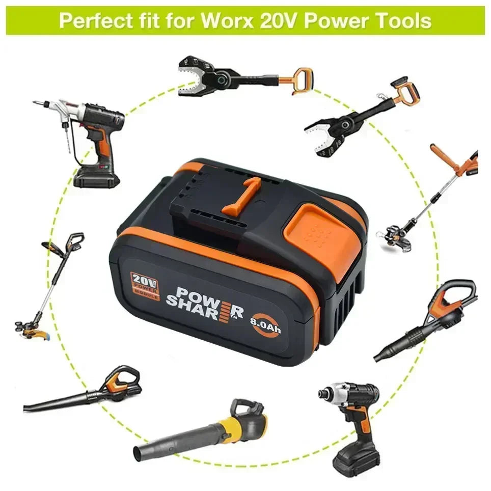 Worx Original 20V 8.0Ah Lithium battery Rechargeable WA3553 WA3551 WA3553.1 WA3570 for All WORX Electric and Garden Tools
