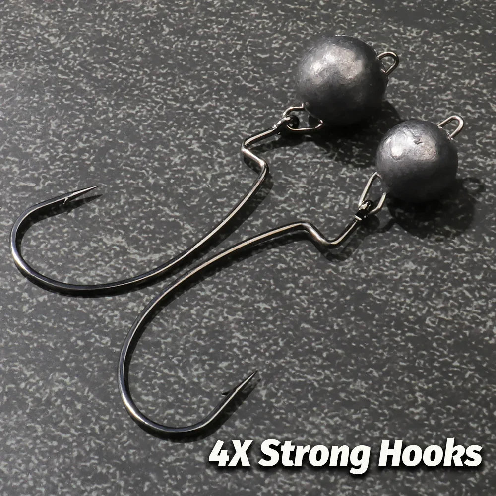 5pcs Metal Jig Head Worm Hooks 2g 10g 18g Weight Crank Gear Sinker Pesca Weedless Offset Texas Rig Fishing Tackle Kit Fishhook