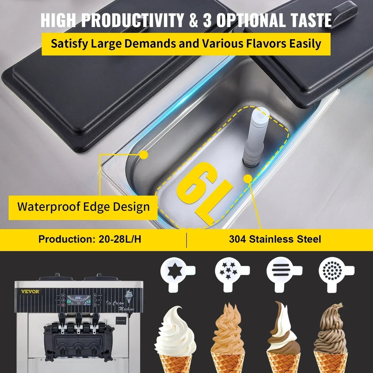 VEVOR 2200W Commercial Soft Ice Cream Machine Desktop Automatic Ice Cream Machine Suitable for Shops and Restaurants