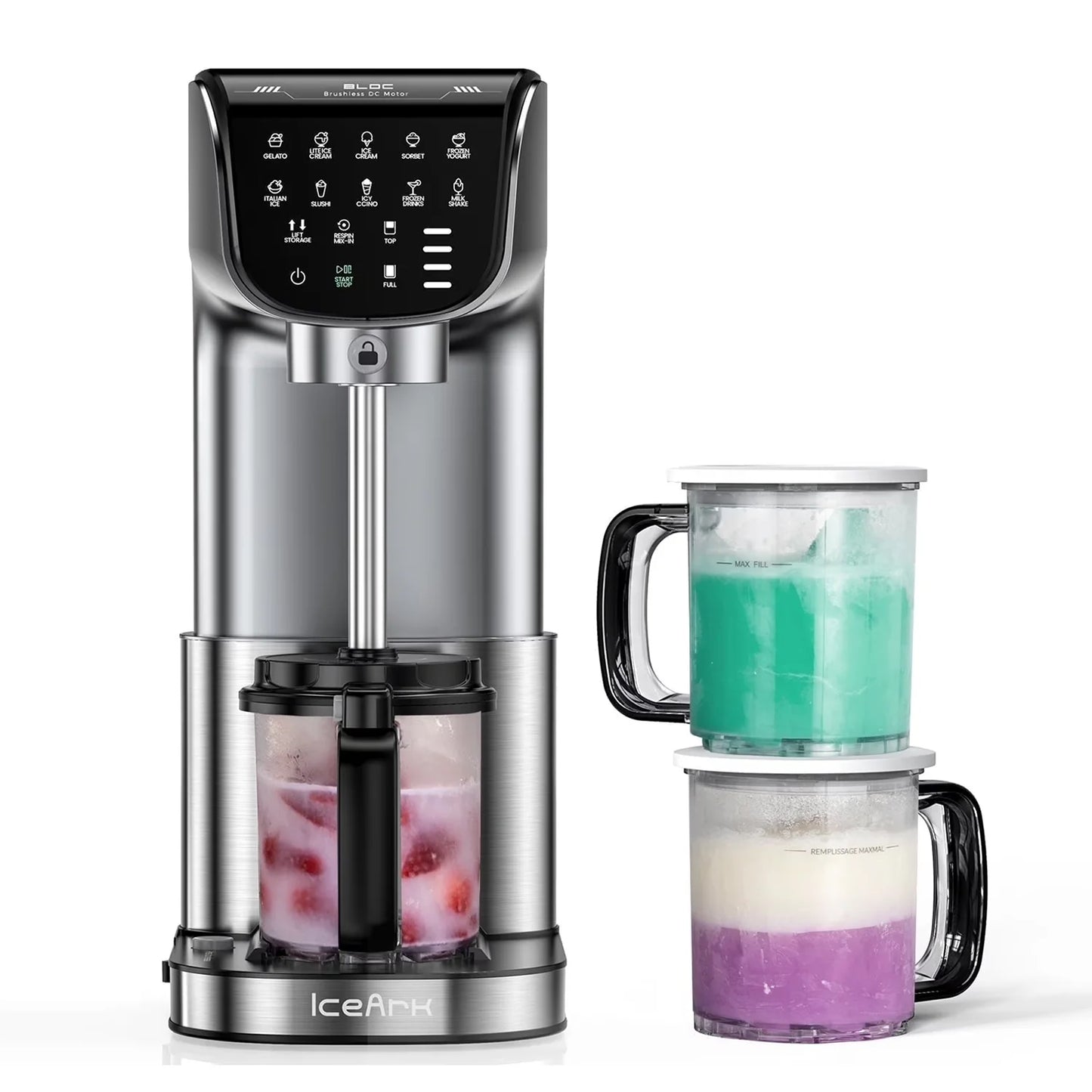 Ice Cream Maker 360° Dual Blade Frozen Treat Machine with 3 Tubs for Gelato Sorbet Yogurt Milkshake One-Touch Programs BPA-Free