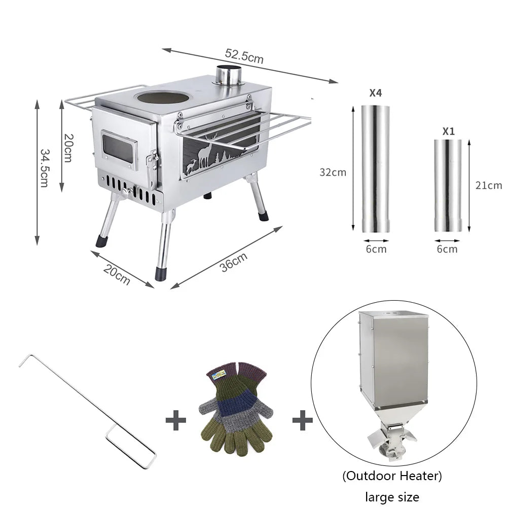 Outdoor Tent  Firewood Stove, Camping Heating Stove, Large Stainless Steel Stove, Outdoor Cooking, Barbecue Heating