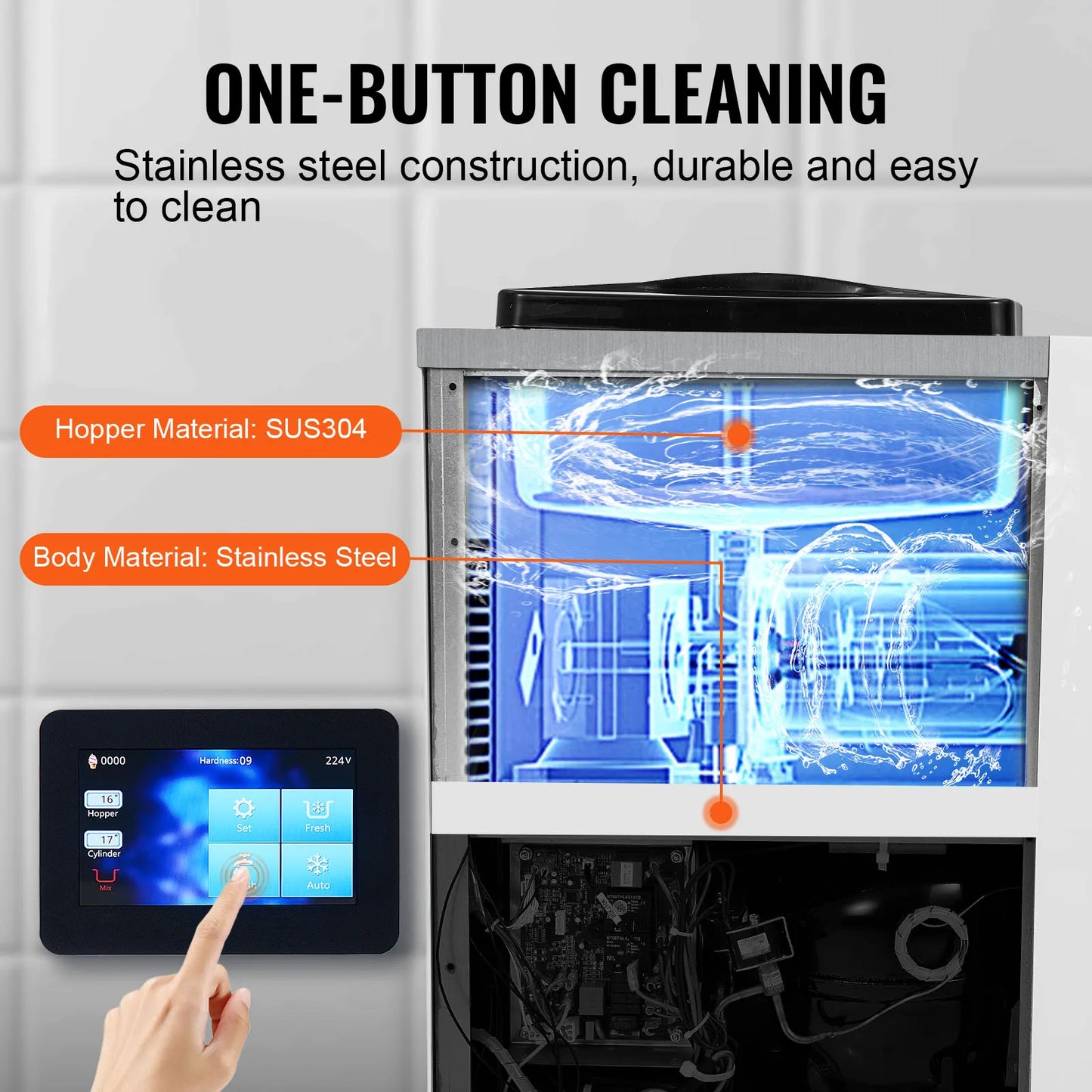 VEVOR Commercial Ice Cream Machine 10.6 QT/H Yield 1000W Single Flavor Countertop Soft Serve Ice Cream Maker 4L Hopper  Cylinder