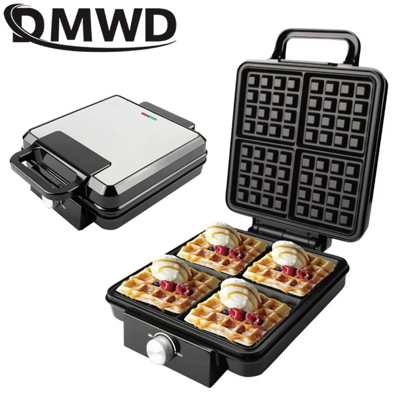 DMWD Electric Waffle Maker Multifunction Breakfast Crepe Baking Machine Muffin Grill Egg Cake Oven 4 pieces Waffle Bakeware EU