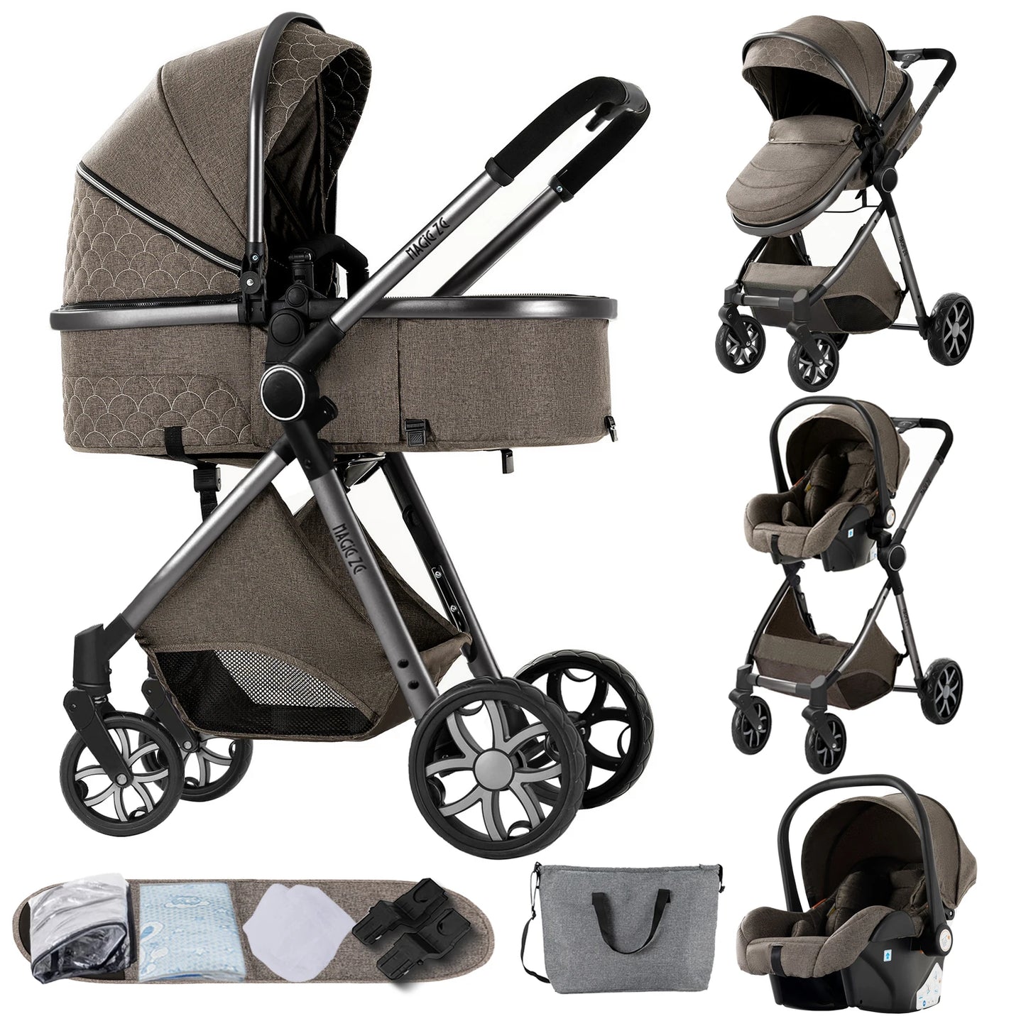 Deluxe Baby Travel System Stroller with Bassinet & Car Seat — One-Hand Quick Fold, Lightweight and Portable for Adventures