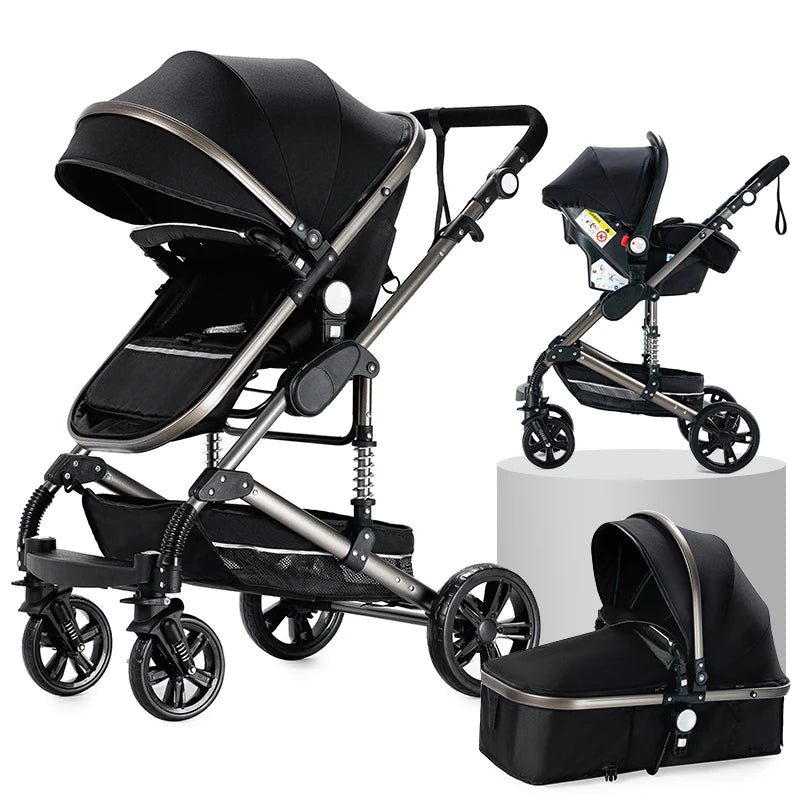 Deluxe Baby Travel System Stroller with Bassinet & Car Seat — One-Hand Quick Fold, Lightweight and Portable for Adventures
