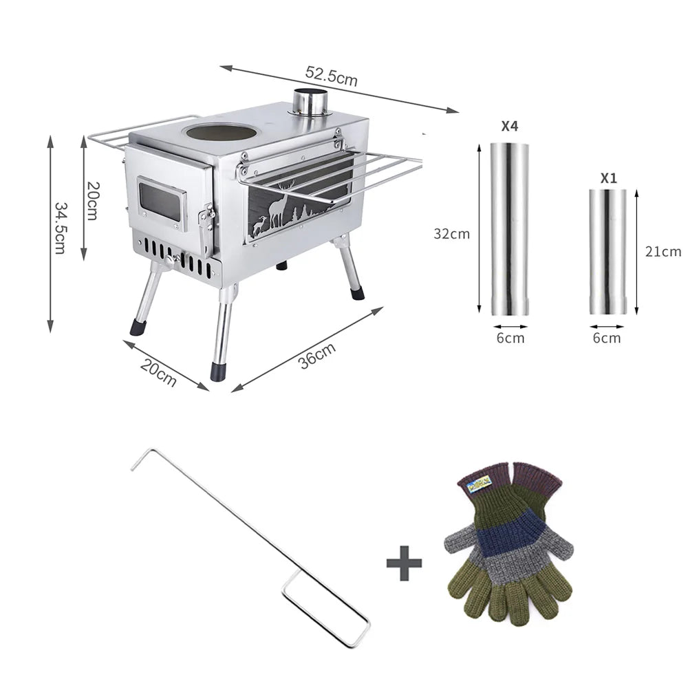 Outdoor Tent  Firewood Stove, Camping Heating Stove, Large Stainless Steel Stove, Outdoor Cooking, Barbecue Heating