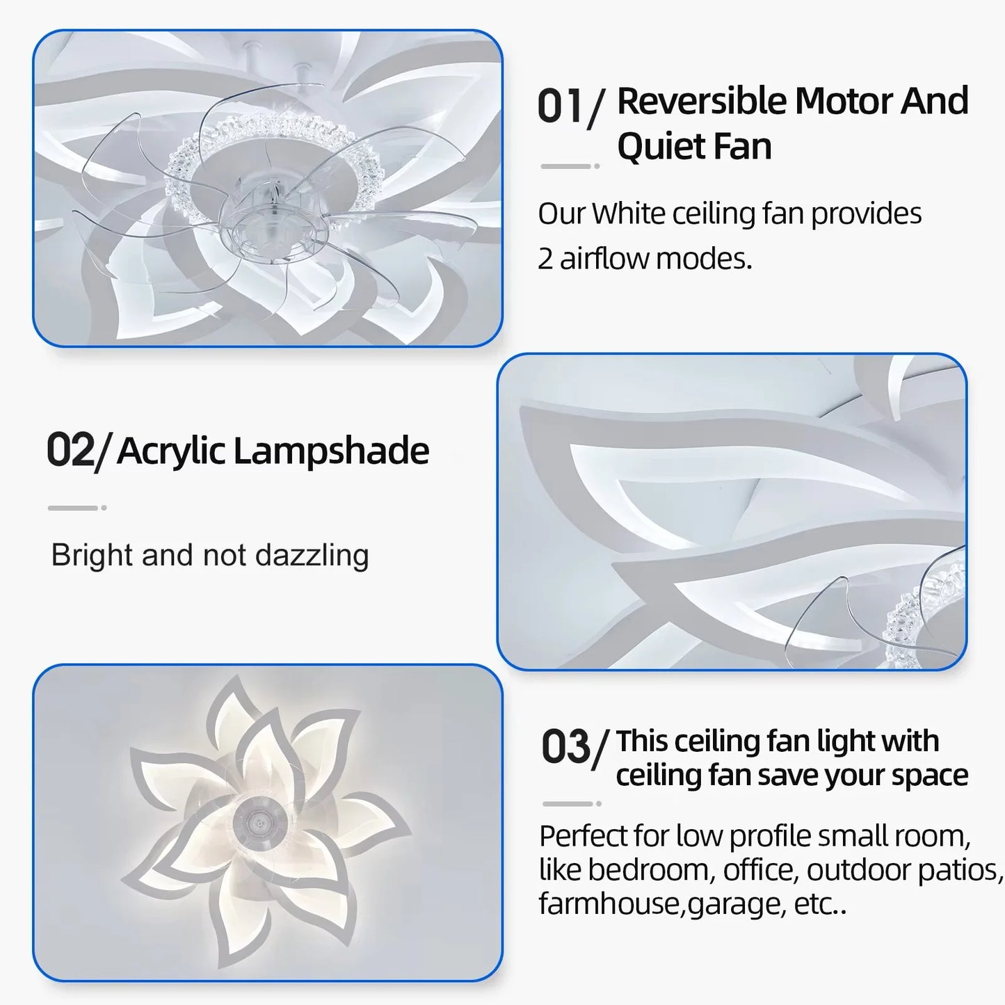 Ceiling Fan with Lights,Modern dimable Flower pattern, Remote Control/app Control, 6 Gear Speeds Fan Ceiling Lamp