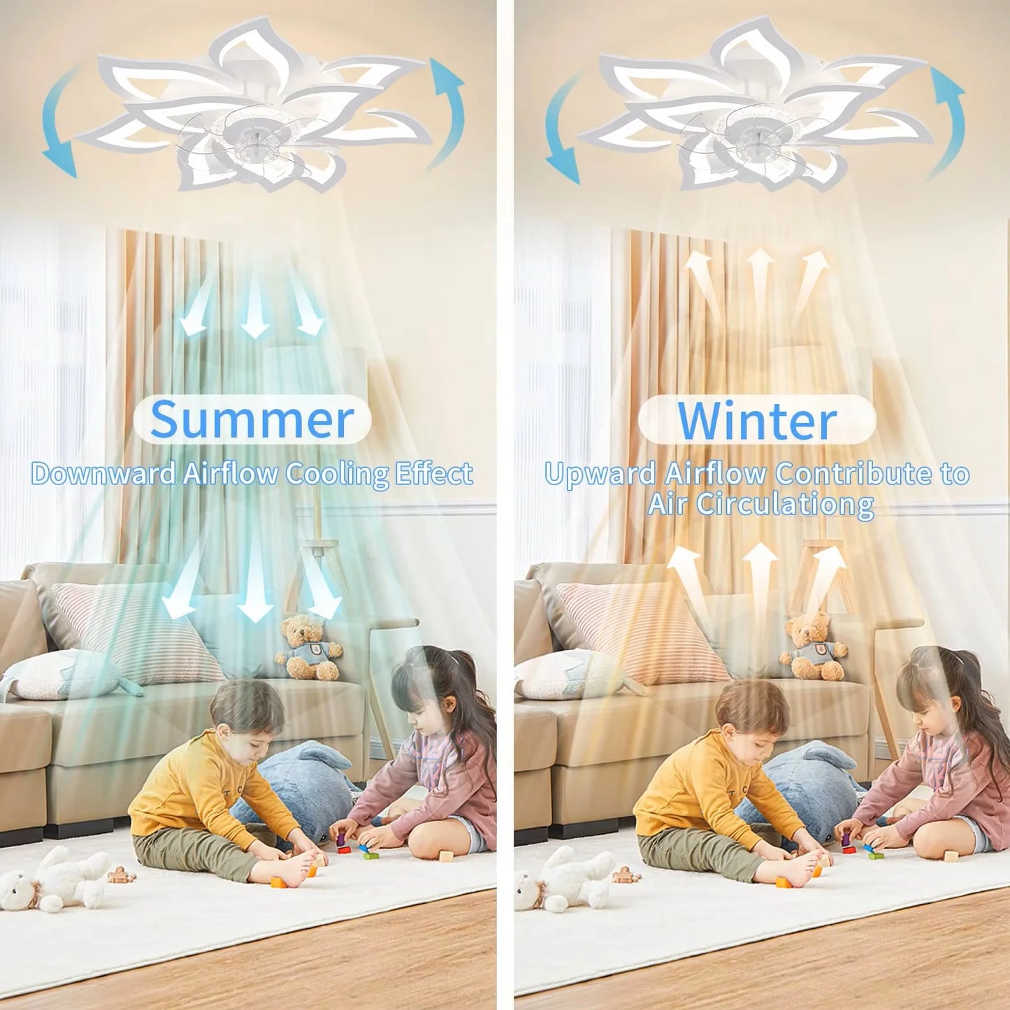 Ceiling Fan with Lights,Modern dimable Flower pattern, Remote Control/app Control, 6 Gear Speeds Fan Ceiling Lamp