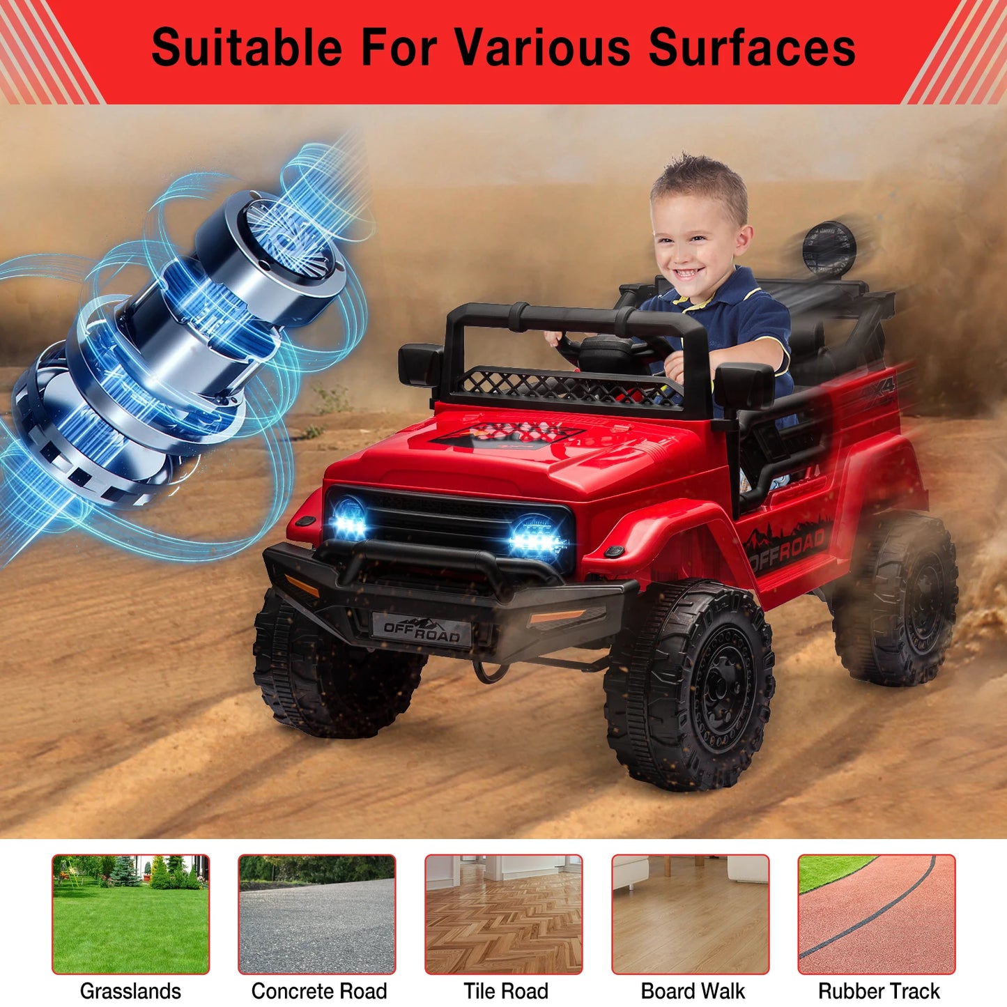 Electric Car for Kids with Remote Control 12V Ride On Car with Seat Belt, Music (MP3/USB/TF), LED Light, Children's for 3+ Years