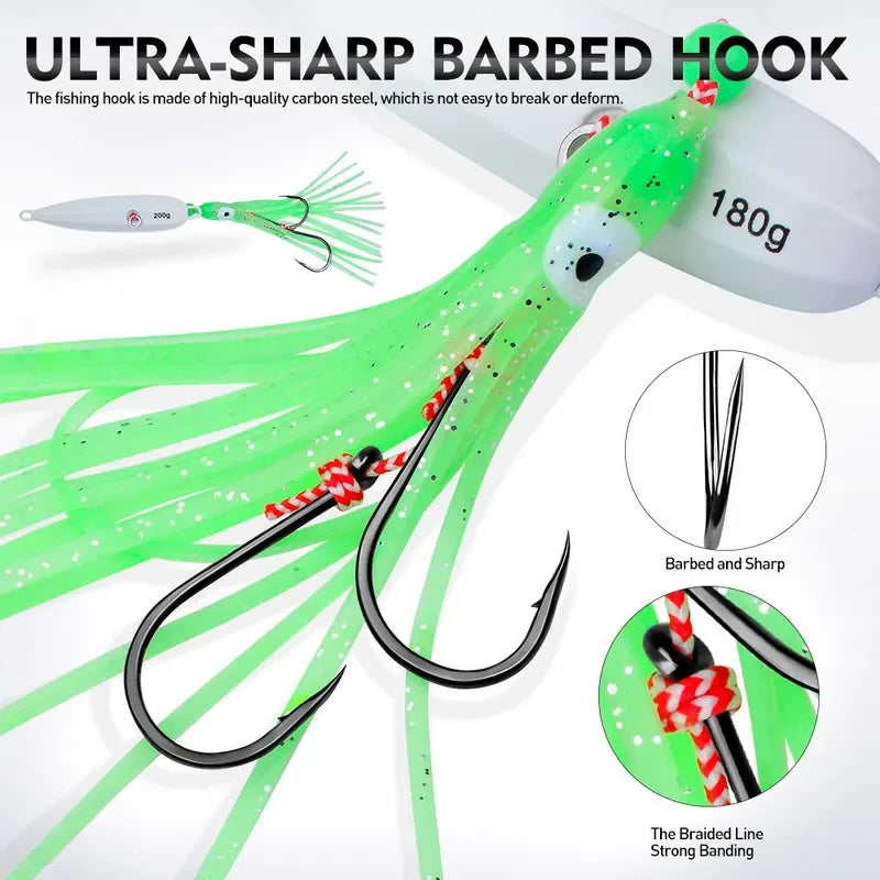 1Pcs Inchiku Jig Lures 40g-200g Slow Metal Jig Luminous Squid Hook Sinking Saltwater Spinning Fishing for Marlin Snapper Grouper