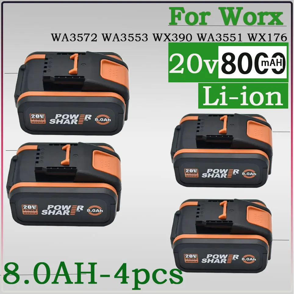 Worx Original 20V 8.0Ah Lithium battery Rechargeable WA3553 WA3551 WA3553.1 WA3570 for All WORX Electric and Garden Tools