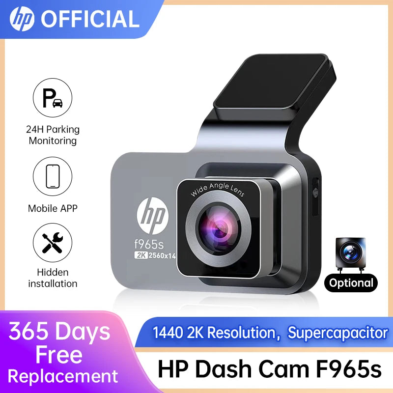 HP car camera F965 dash cam camera 2k UHD night vision WiFi video loop video parking monitoring car dashcam auto dashcam 1440P