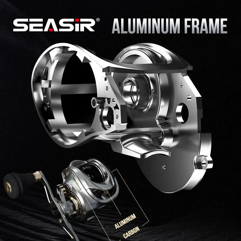 Seasir Megacuda Baitcasting Reel Drag 15KG Deep Spool 6.5:1 Aluminum Frame Carbon Side Double Handle Jigging Metal Reel Seawater