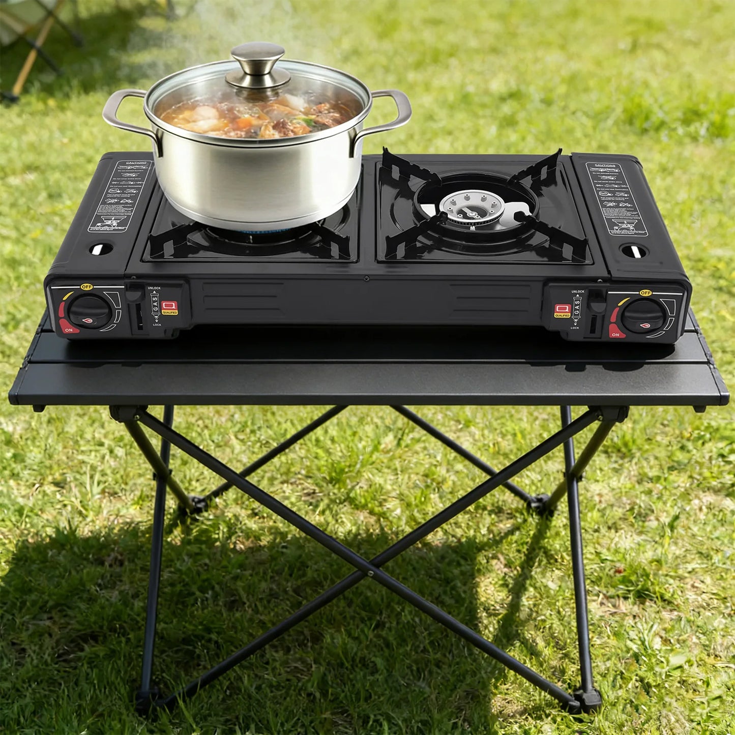 Portable Camping Stove 2500W Dual Burner Gas Stove with Baking Tray & Carry Case for Outdoor Camping Picnic RV Patio Cooking