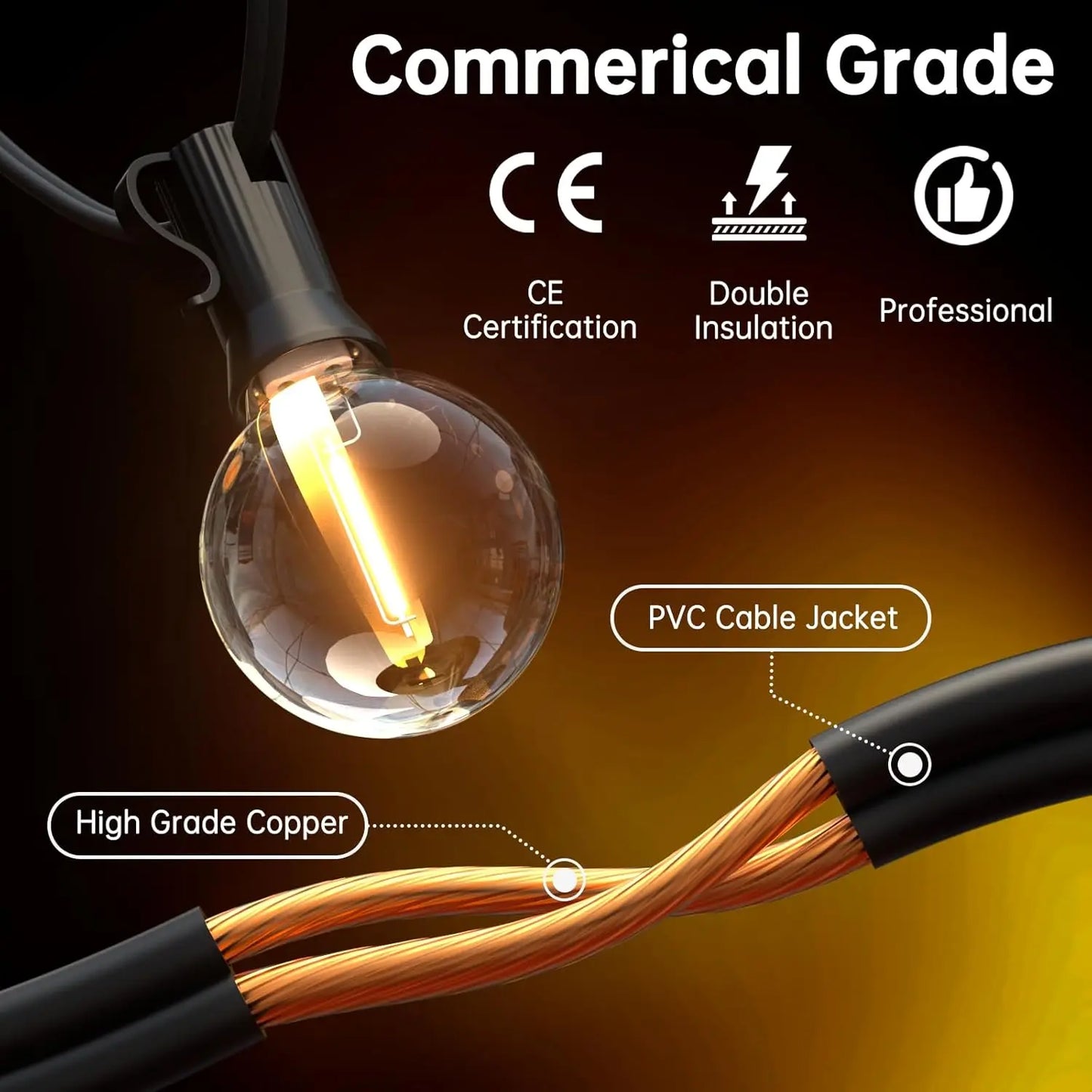 30M/15M/9M G40 LED Globe String Lights Outdoor with EU Plug, Bright Plastic Waterproof Bulbs For Party Garden Garland Lamp