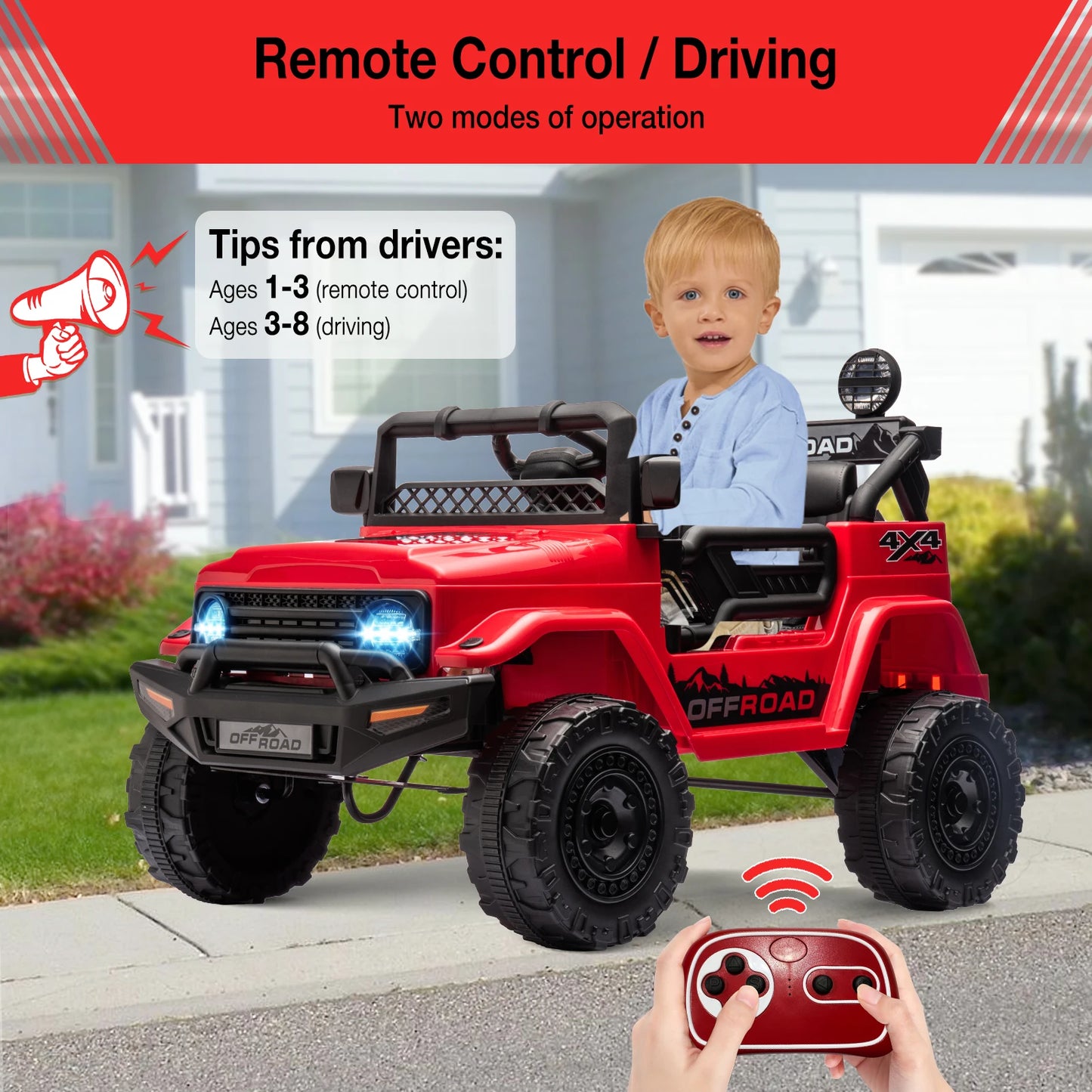 Electric Car for Kids with Remote Control 12V Ride On Car with Seat Belt, Music (MP3/USB/TF), LED Light, Children's for 3+ Years