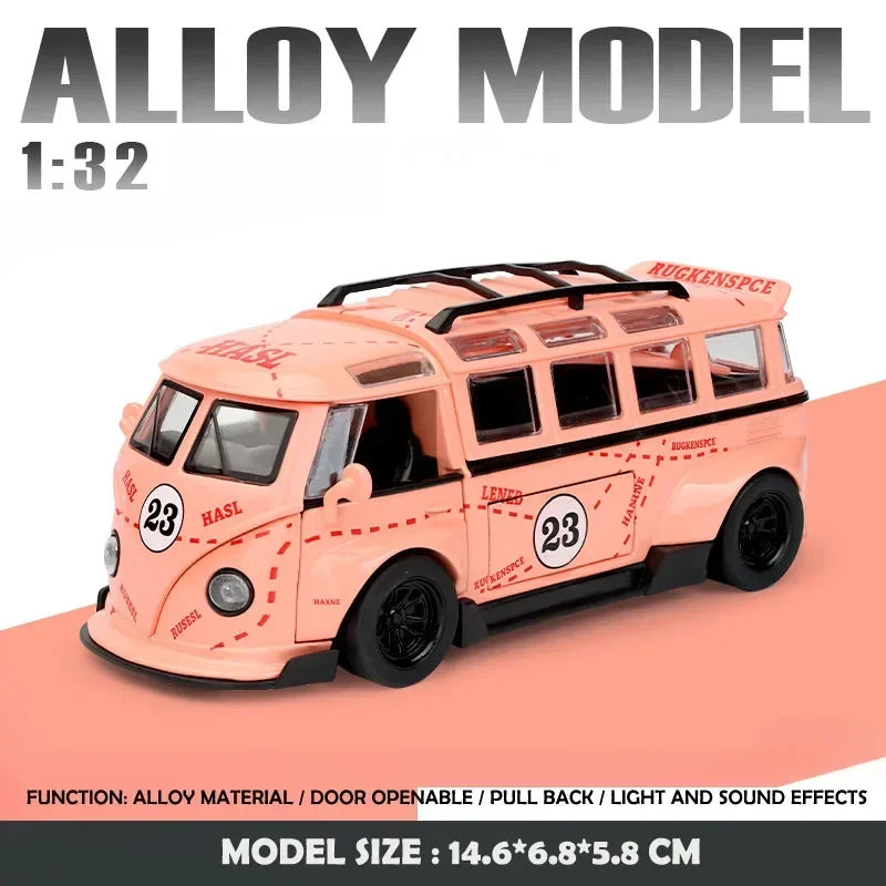 1:32 T1 Bus Model Sound Light Children Boy Diecast Toy Vehicle Collective Home Decor Metal Miniature Voiture
