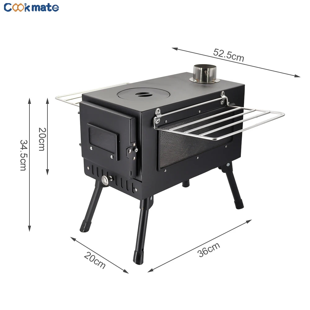 Portable Outdoor Camping Wood-burning Stove Wood Burner Stainless Steel Foldable Tent Heater w Tent Fire Window Patio Fireplace