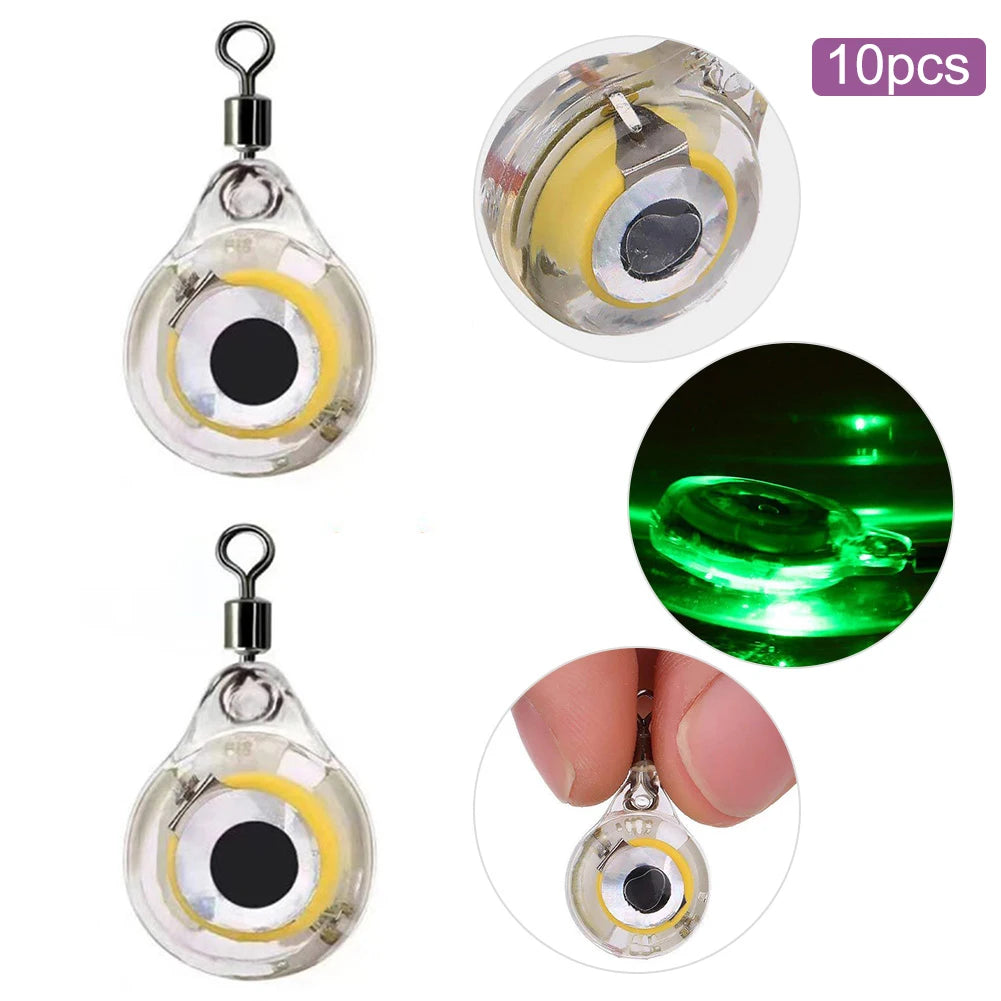 10pcs LED Attracting Fish Light Mini Deep Drop Underwater Eye Shape Fishing Light Squid Attractor Bait Luminous Lure Fish Lamp